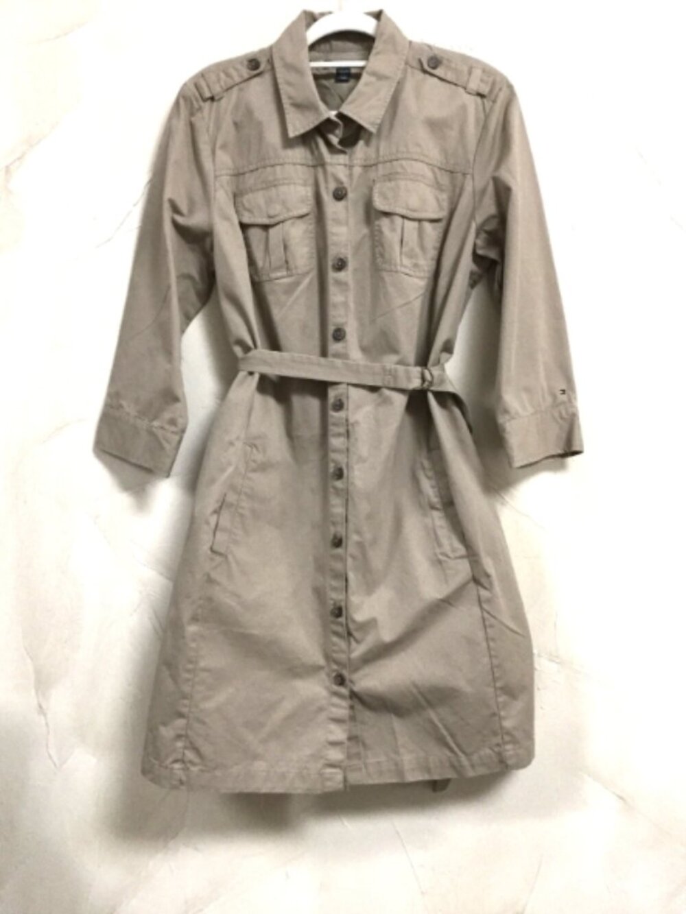 Tommy Hilfiger Women size XL 16 Shirt Dress Utility front button Tan NWT
